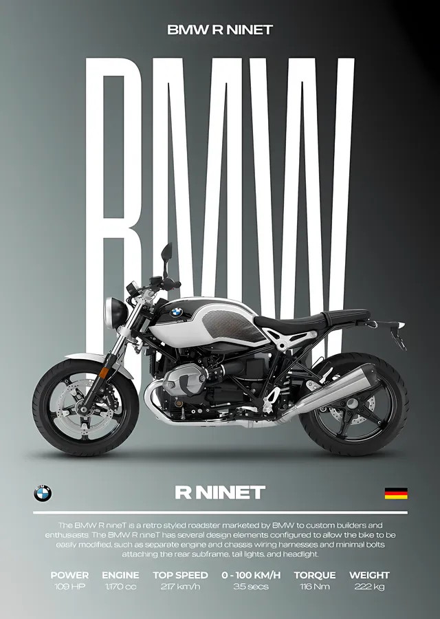 BMW R nineT - Gri Zemin metal tablo