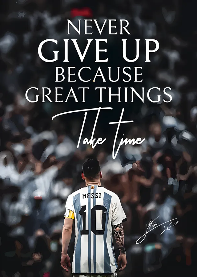 Never Give Up: Messi metal tablo