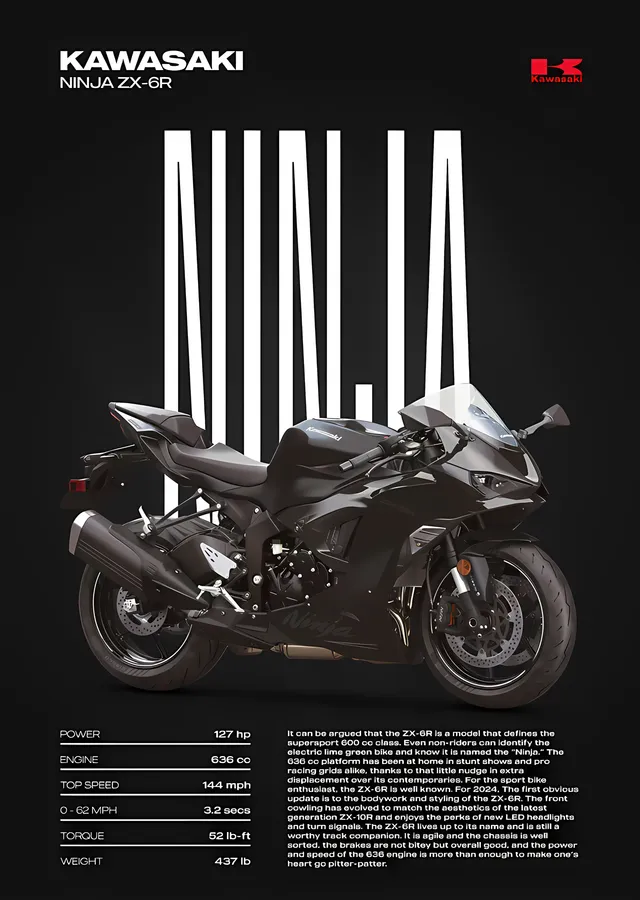 Kawasaki Ninja ZX-6R - Duman Grisi metal tablo
