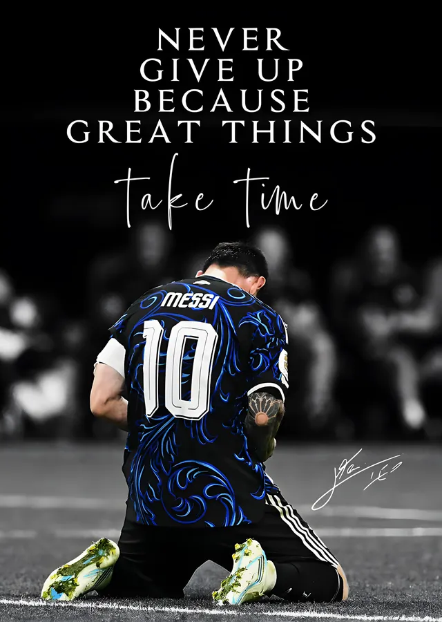 Never Give Up: Diz Çöken Messi metal tablo