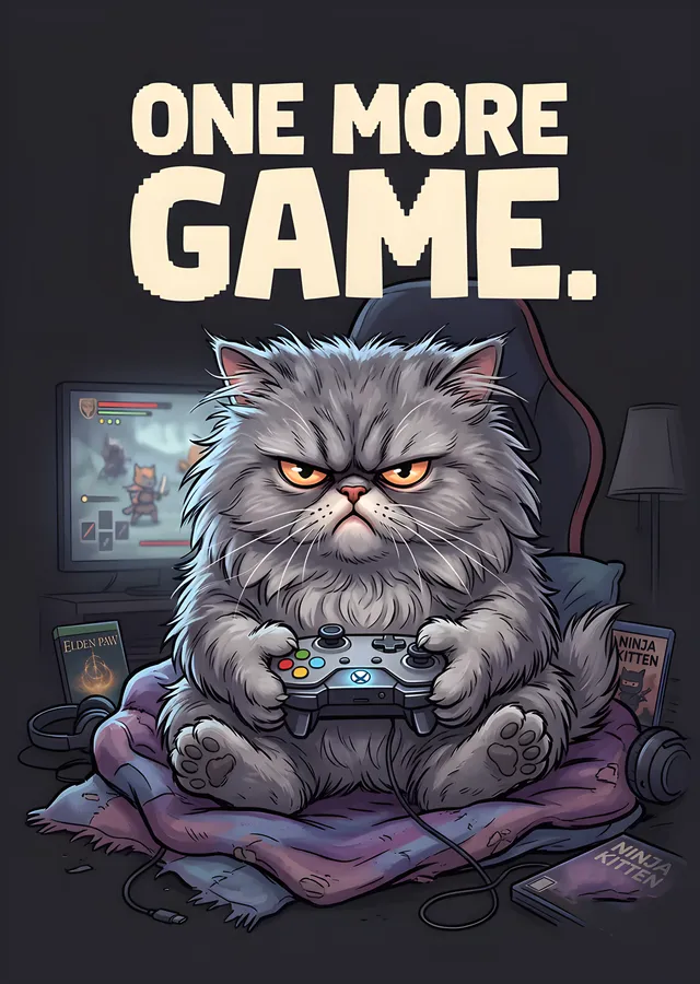 One More Game - Oyuncu Kedi metal tablo