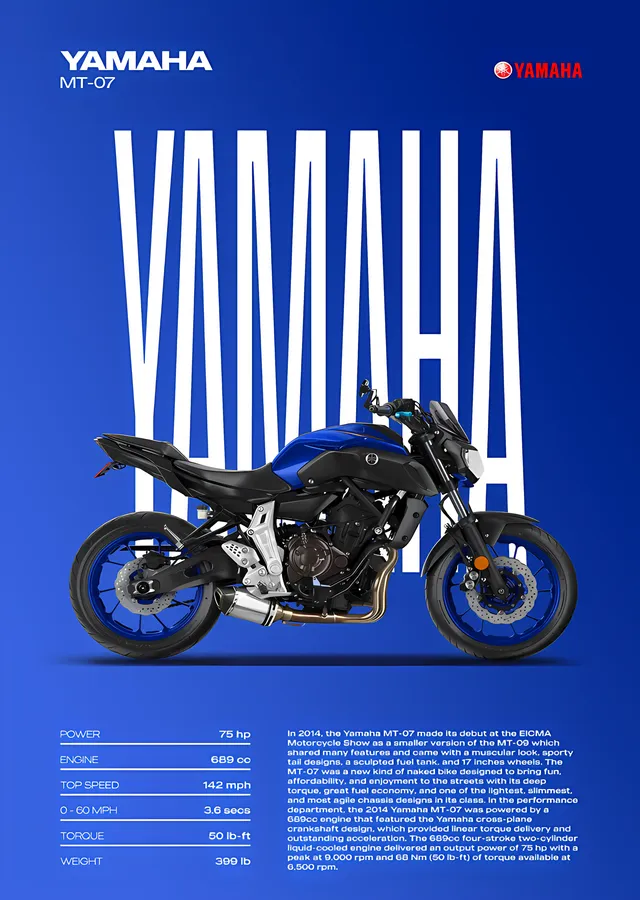 Yamaha MT-07 - Mavi Zemin metal tablo