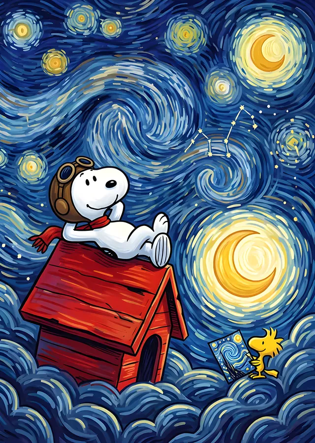 Snoopy: Yıldızlı Gece metal tablo
