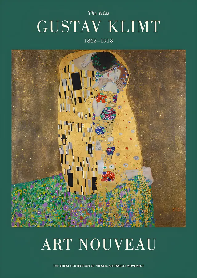 Gustav Klimt: The Kiss · Art Nouveau Sergi Afişi metal tablo