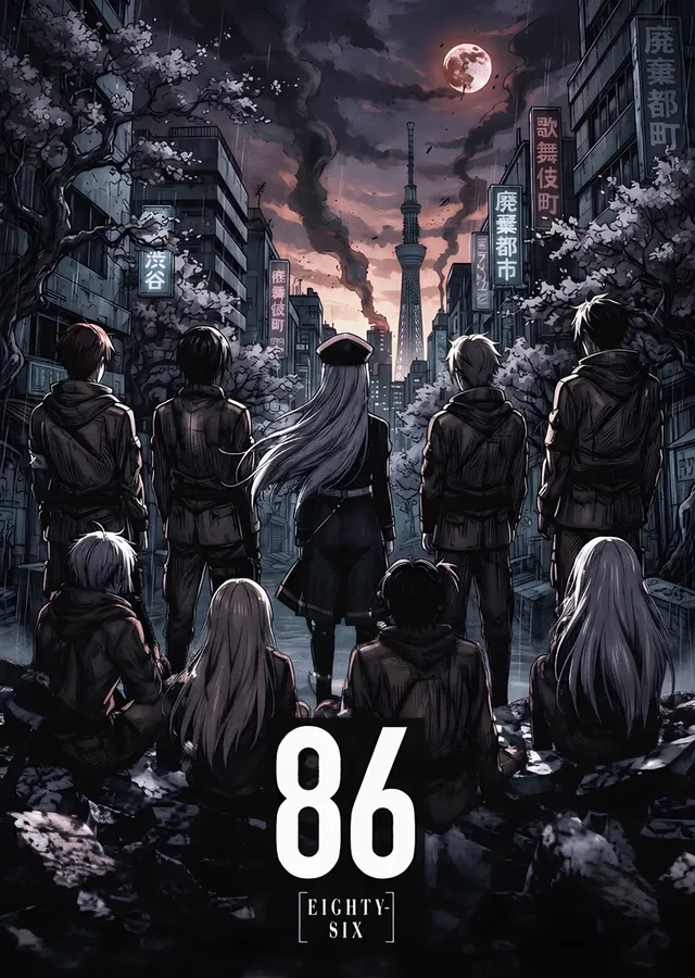 86 Eighty-Six: Yıkık Şehirde Kadro Silüeti metal tablo