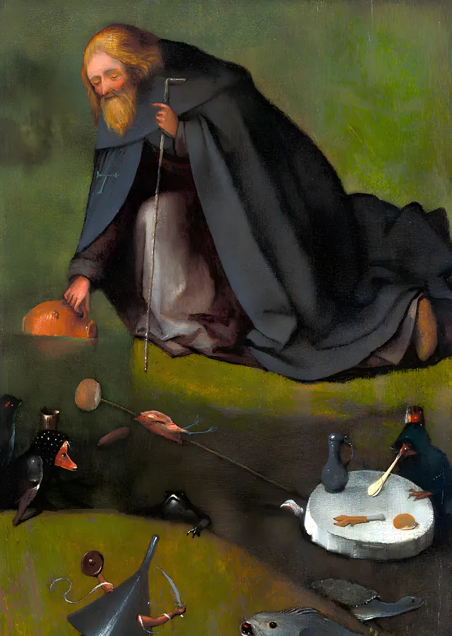 Hieronymus Bosch - Çayırda Aziz Antonius metal tablo