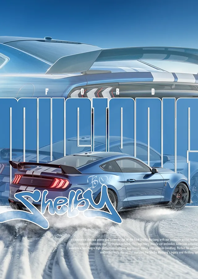 Ford Mustang Shelby: Mavi Shelby metal tablo