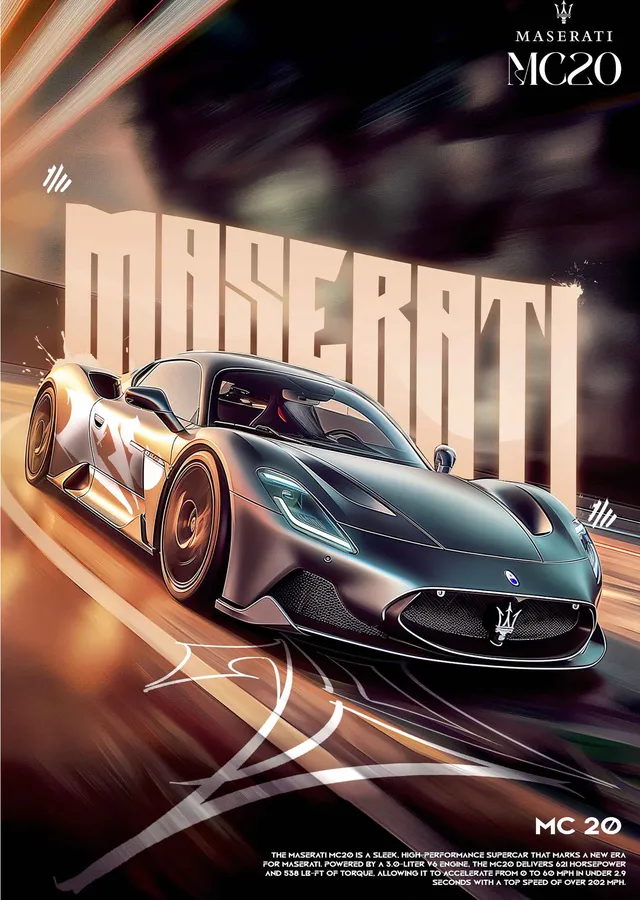 Maserati MC20: Altın Tonlu Hareket metal tablo