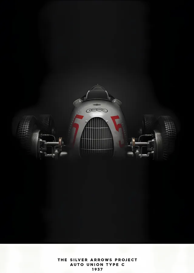 Auto Union Type C · 1937 Gümüş metal tablo