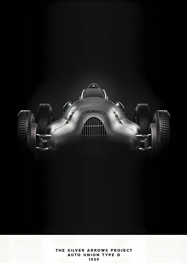 Auto Union Type D · 1939 Gümüş metal tablo