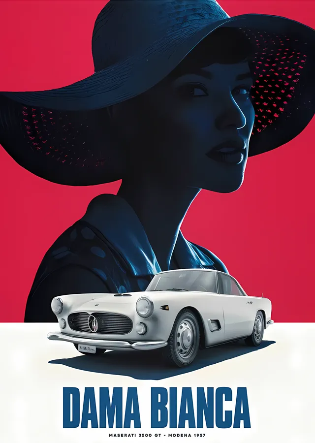Maserati 3500 GT · 1957 Dama Bianca Beyaz metal tablo