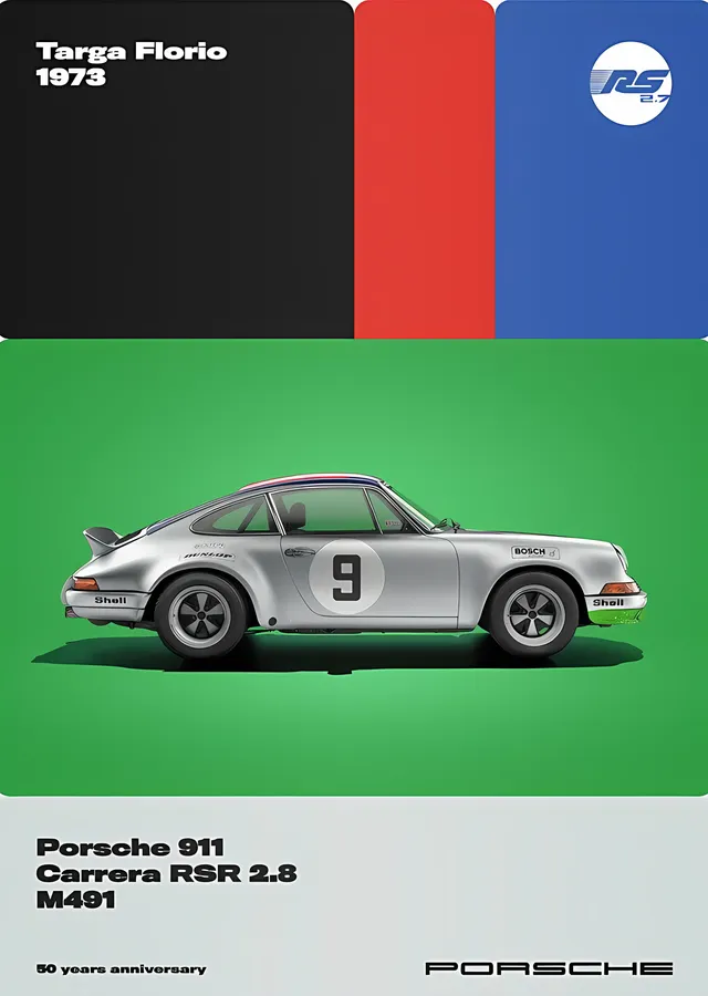 Porsche 911 Carrera RSR 2.8 · 1973 Targa Florio 50. Yıl metal tablo