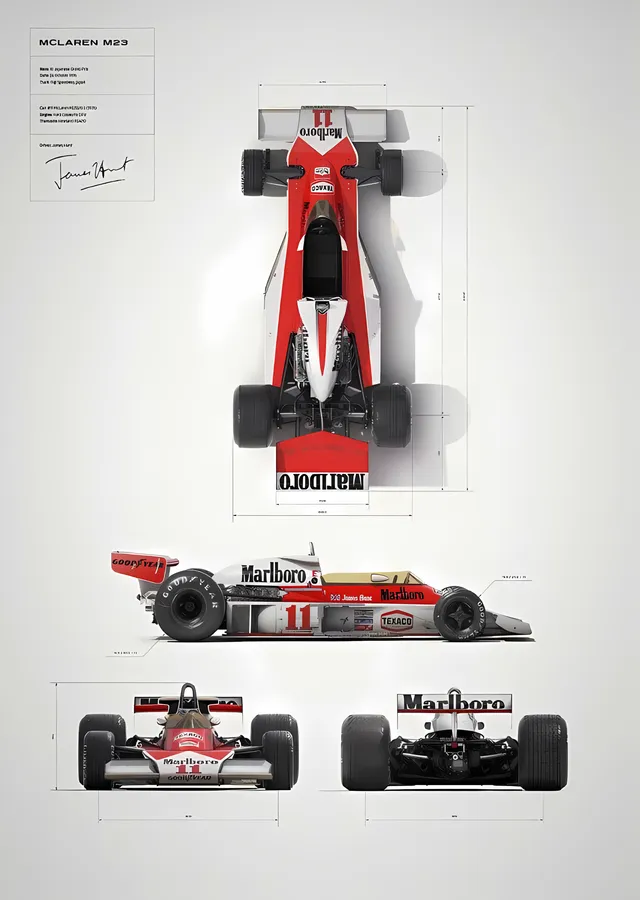McLaren M23 · 1976 James Hunt Teknik Çizim Japonya GP metal tablo