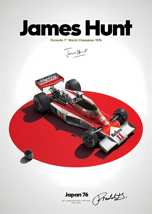 Freddie Hunt İmzalı · 1976 James Hunt McLaren M23 Japonya GP metal tablo