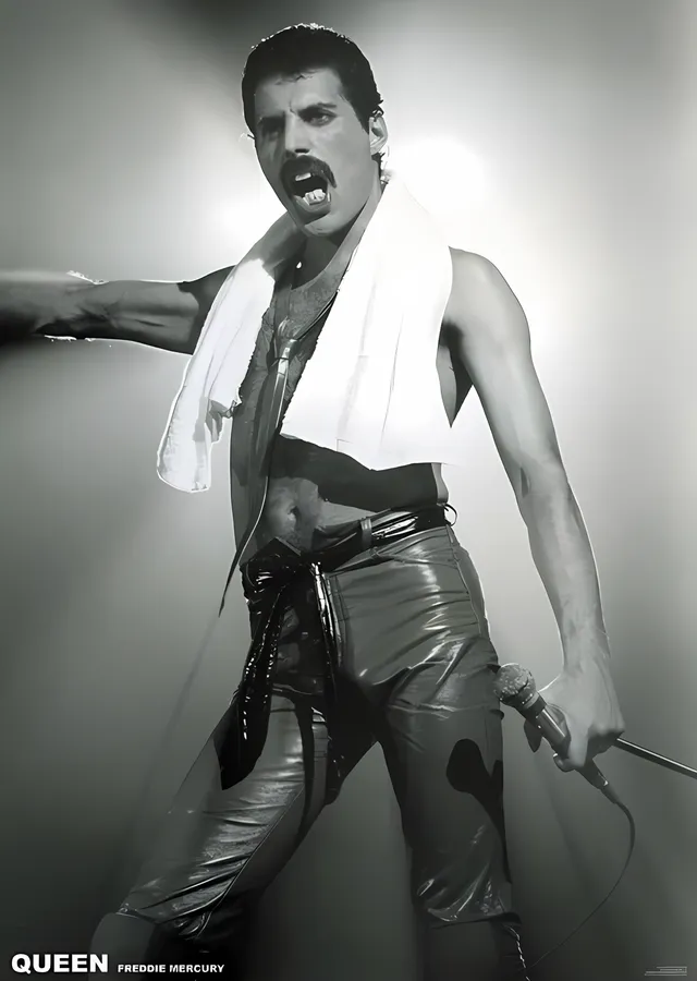 Freddie Mercury: Sahnede · Siyah Beyaz Kare metal tablo