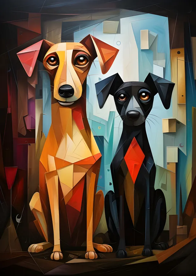 Geometrik İki Köpek metal tablo