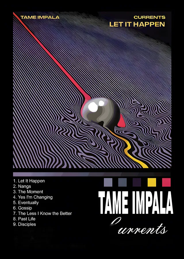 Tame Impala: Currents · Renk Paleti ve Liste metal tablo