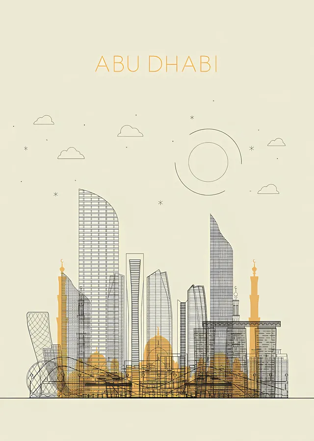 Abu Dabi - Çizgi Silueti metal tablo