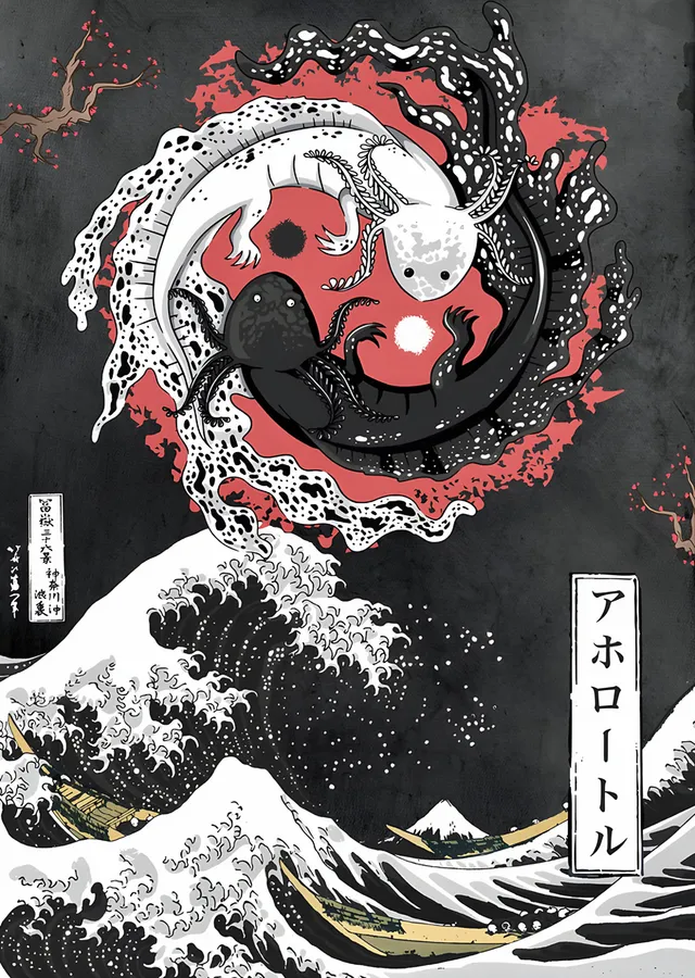 Aksolot ve Dalga - Japon Tarzı metal tablo