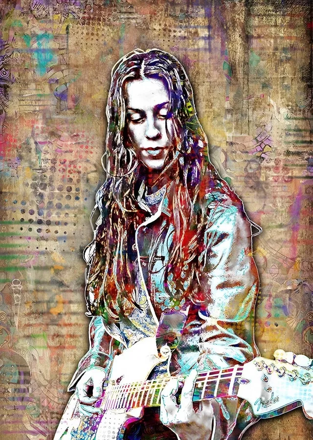 Alanis Morissette - Renkli Gitar Portresi metal tablo