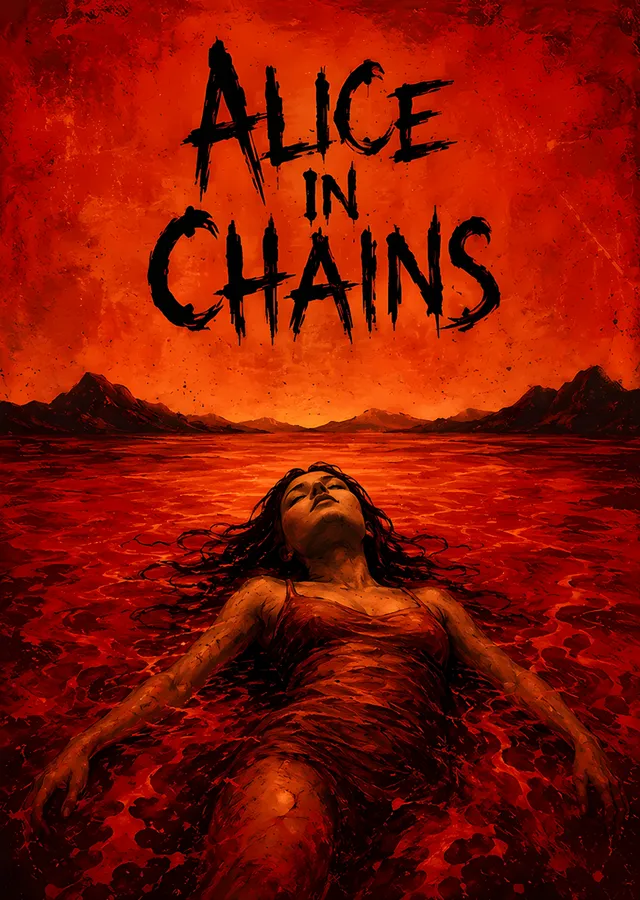Alice in Chains: Kızıl Kumda Batan Figür metal tablo