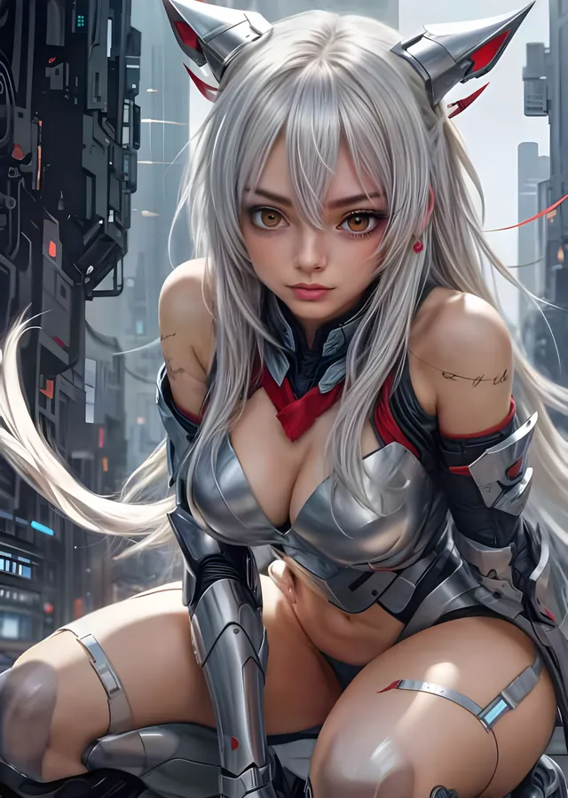 Zırhlı Anime Karakteri - Neon Şehir metal tablo
