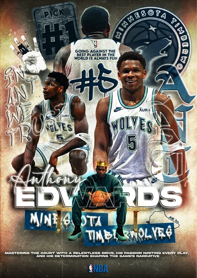 Anthony Edwards: Minnesota Timberwolves Kolajı metal tablo