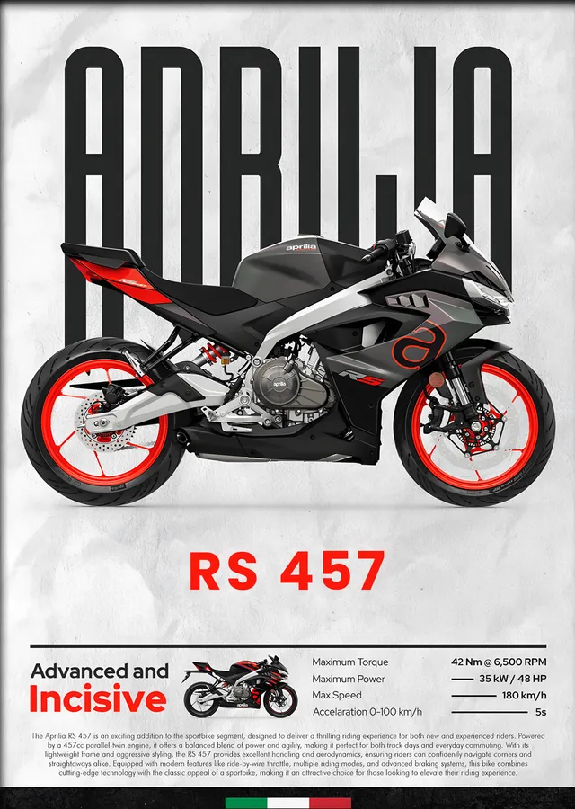 Aprilia RS 457 Siyah metal tablo