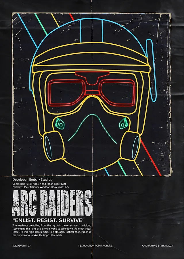 ARC Raiders: Neon Konturlu Gaz Maskesi metal tablo