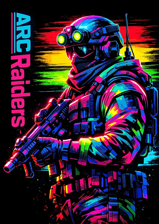 ARC Raiders: Neon Renklerde Miğferli Nişancı metal tablo