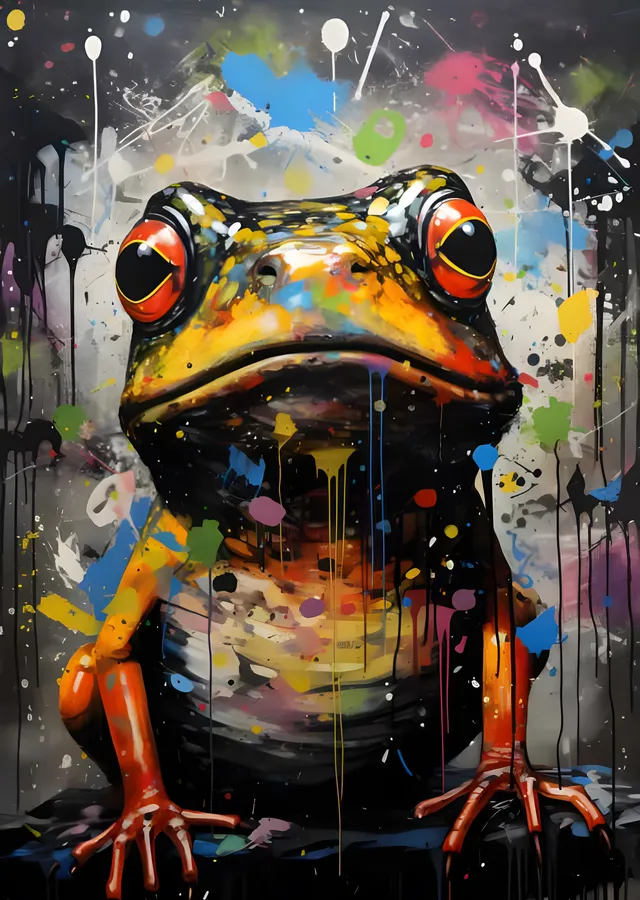 Pop Art Kurbağa - Damlayan Renkler metal tablo