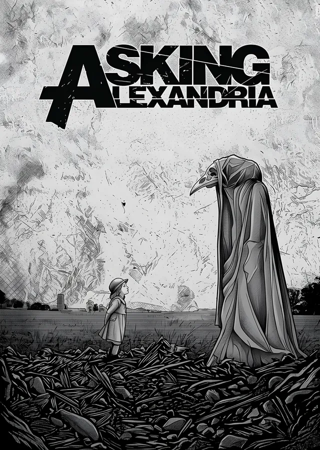 Asking Alexandria - Gri Manzara metal tablo