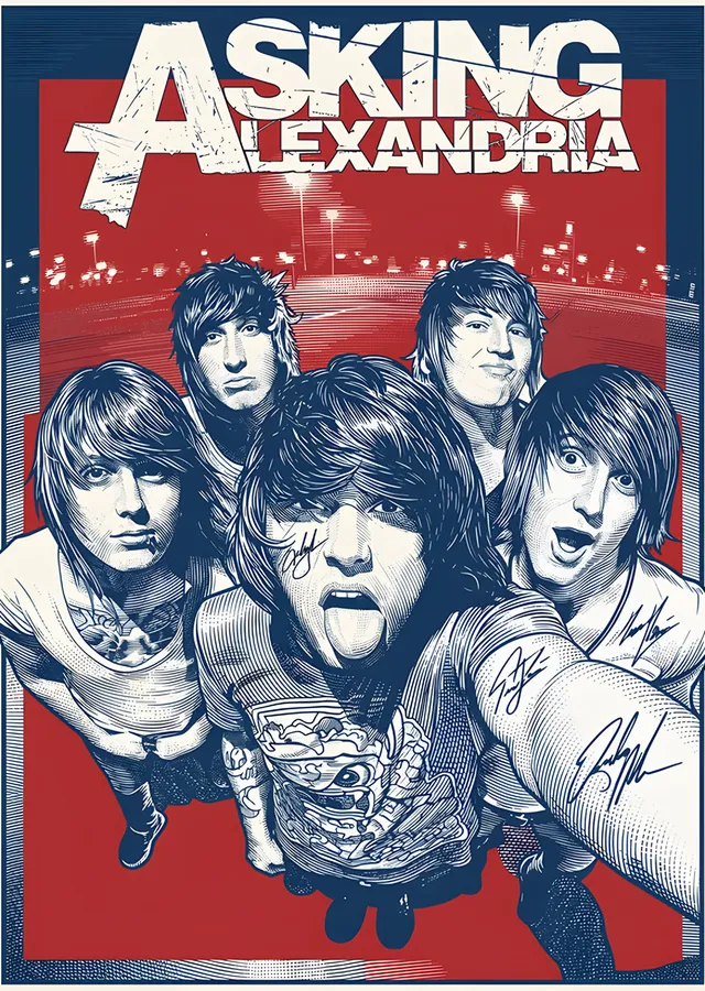 Asking Alexandria - Grup Çizimi metal tablo