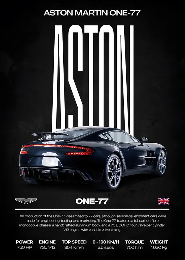 Aston Martin One-77: Teknik Bilgi Afişi metal tablo
