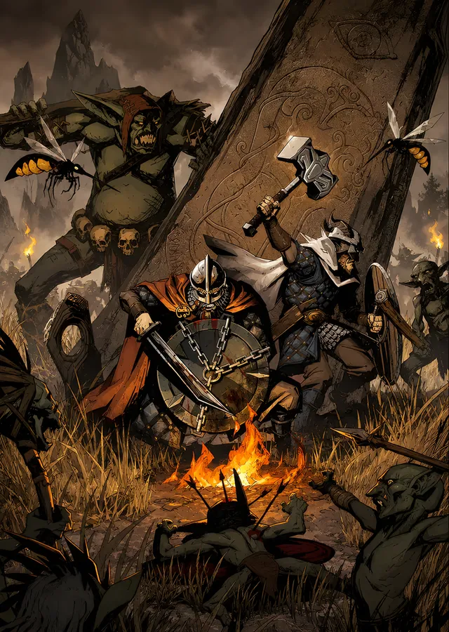 Ateş Başında Vikinglerle Goblin Savaşı metal tablo