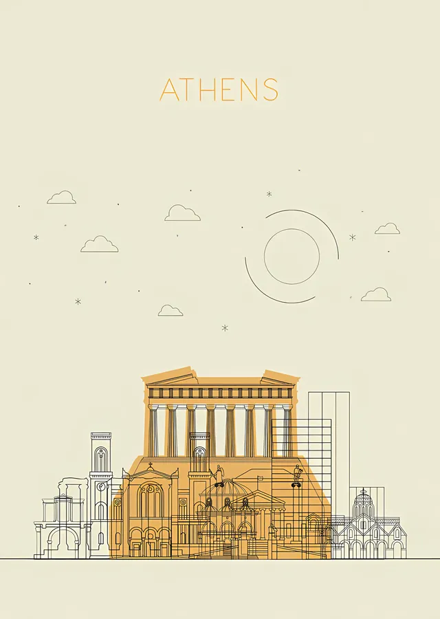 Atina - Çizgi Silueti metal tablo