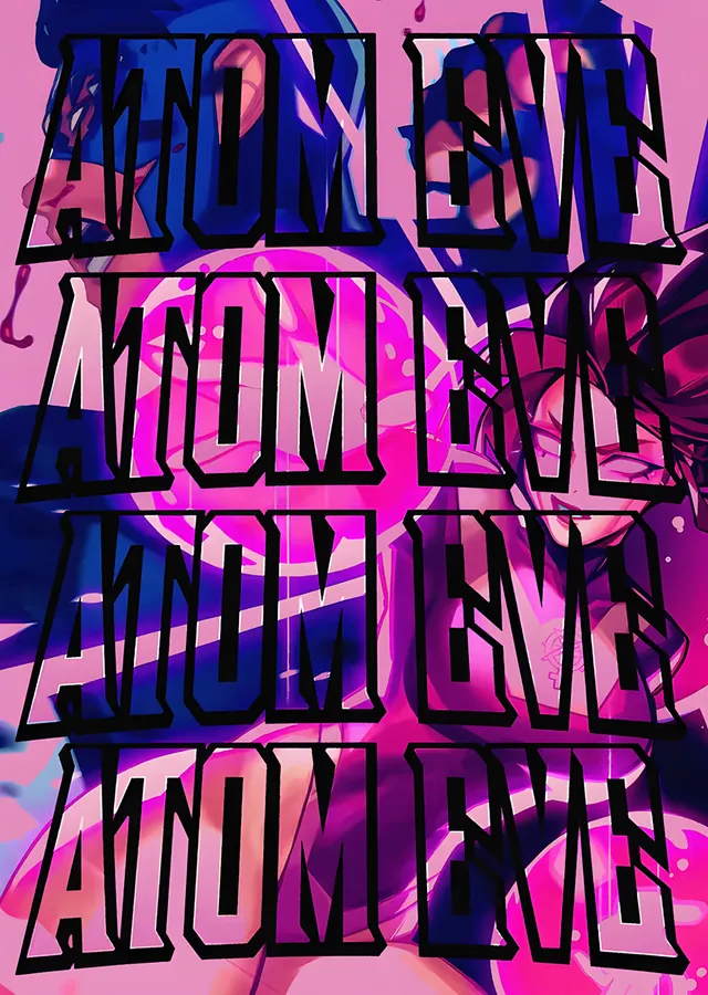 Atom Eve: Pembe Zeminde Tekrar Eden Tipografi metal tablo