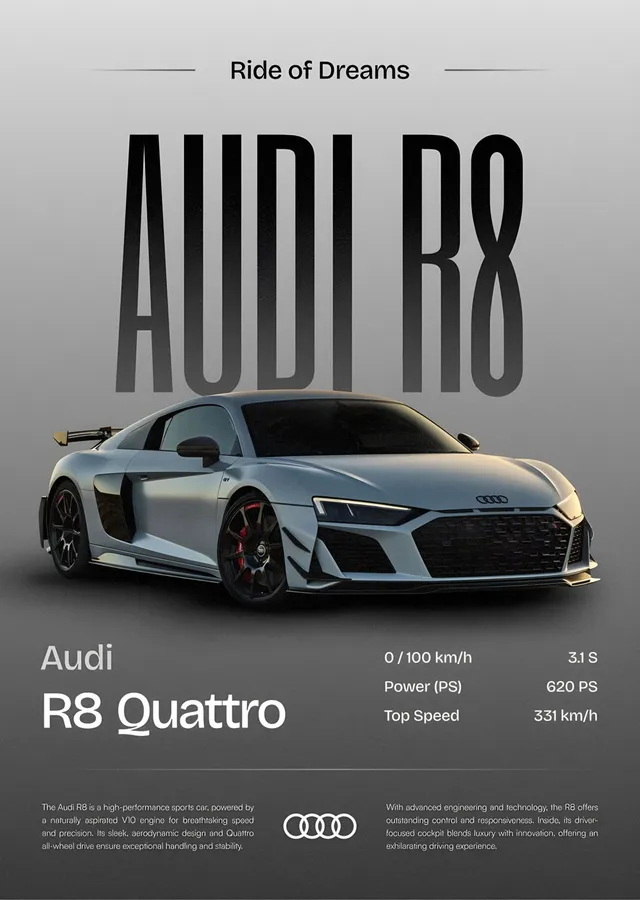 Audi R8 Quattro Künye metal tablo