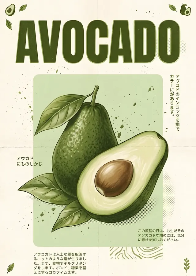 Avokado: Japon Tarzı Botanik Afiş metal tablo