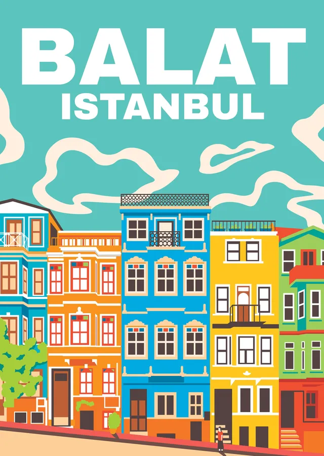 Balat'ın Renkli Evleri - İstanbul Seyahat Afişi metal tablo
