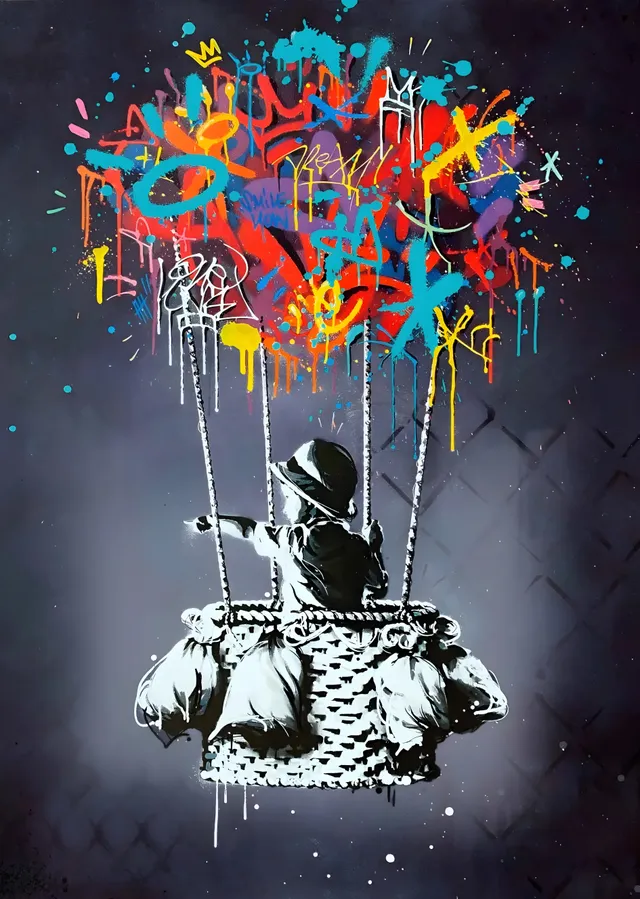 Banksy: Sıcak Hava Balonu Çocuk metal tablo
