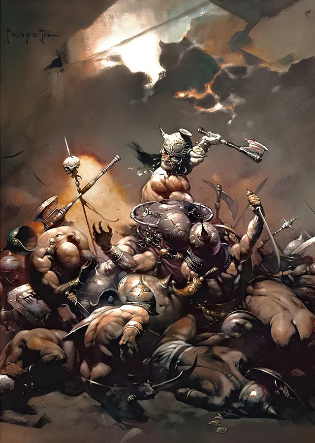 Barbar Ordusunun Çarpışması - Frank Frazetta metal tablo