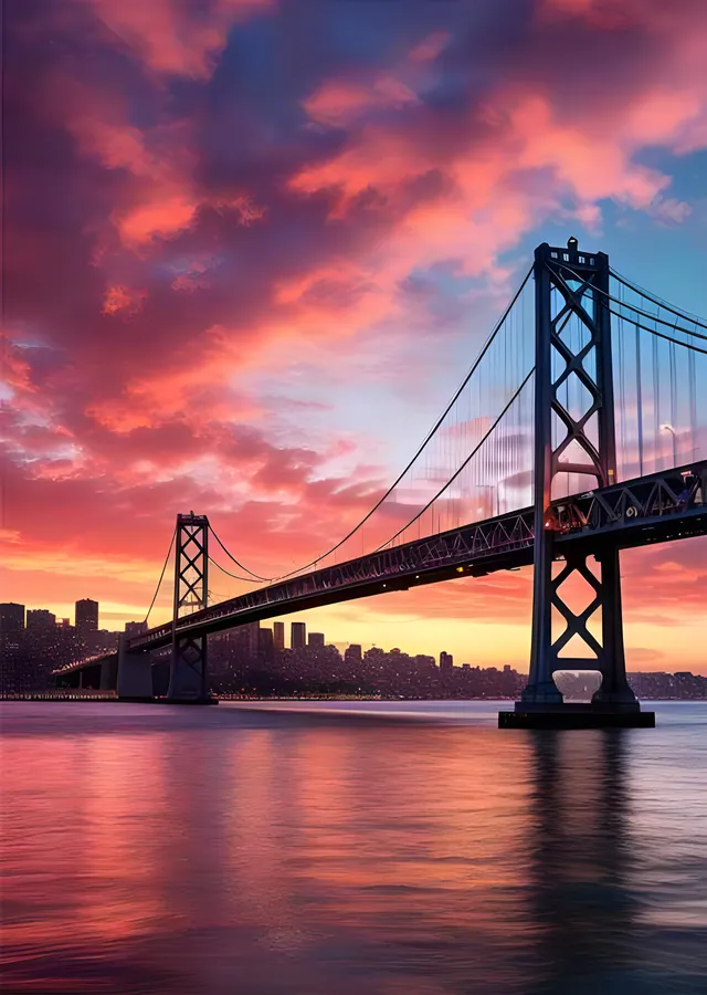 Bay Bridge - Gün Batımında San Francisco metal tablo