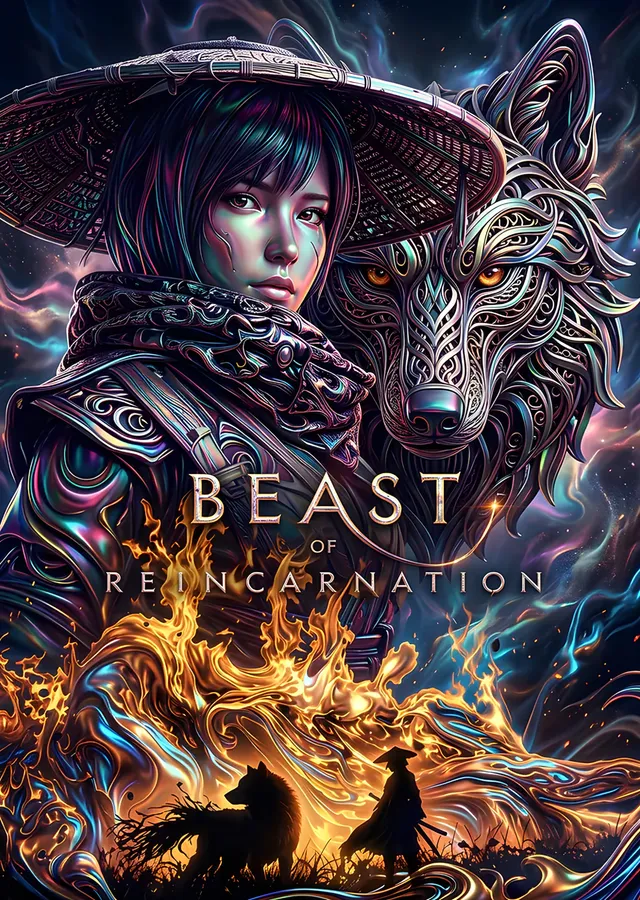 Beast of Reincarnation: Alevli Kurt ve Şapkalı Genç metal tablo