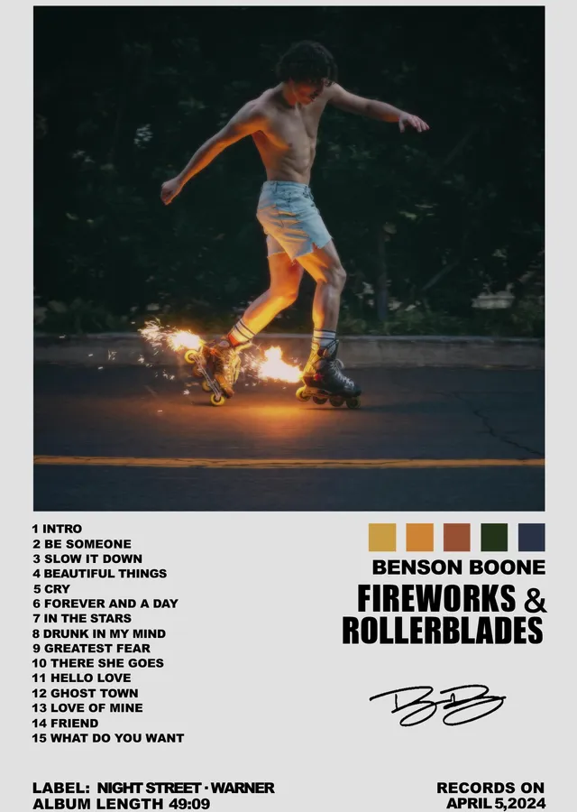 Benson Boone: Fireworks & Rollerblades Şarkı Listesi metal tablo