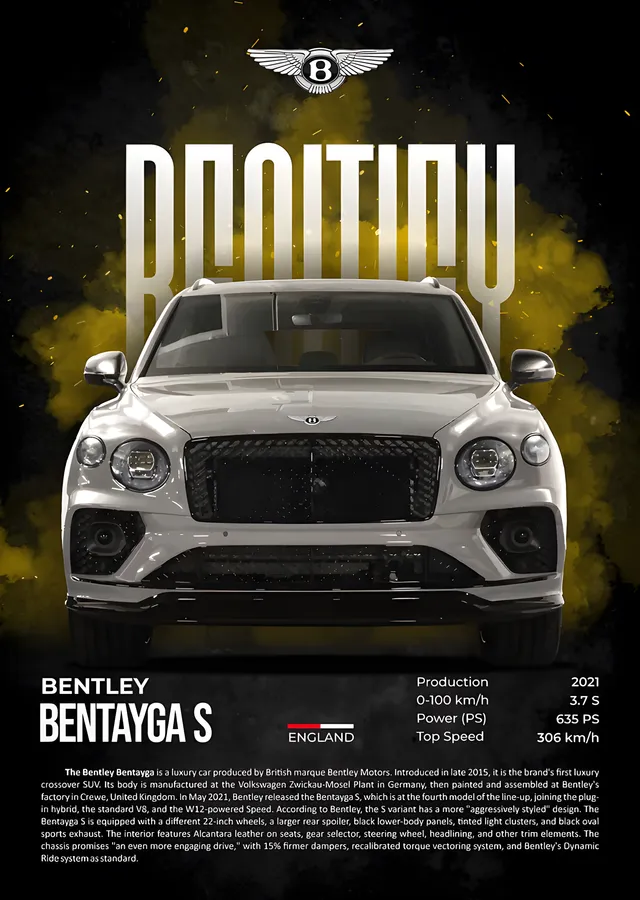 Bentley Bentayga S: Altın Duman metal tablo