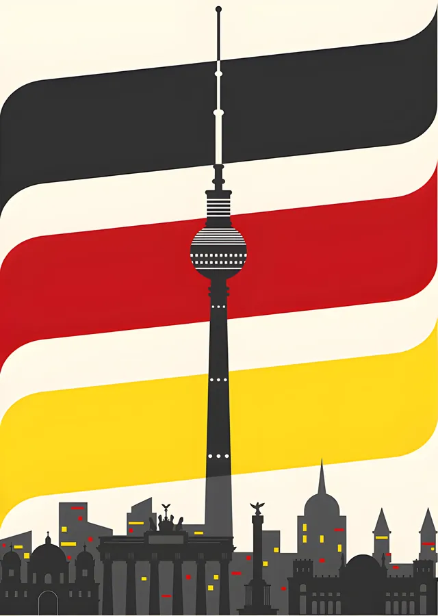 Berlin - Retro Bayrak ve Kule metal tablo