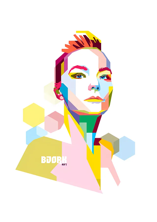 Björk: Geometrik Renk Portresi metal tablo