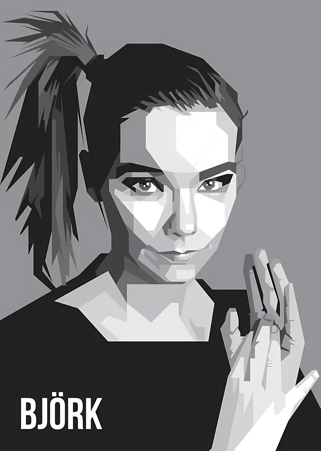 Björk: Gri Tonlarda Vektör Portre metal tablo