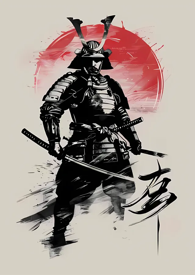 Samuray - Çift Katana ve Sumi Fırçası metal tablo
